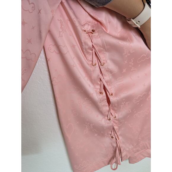 Savage X Fenty Heavenly Satin Pink Jacquard Button Up Sleep Nightshirt Women L - Picture 7 of 11